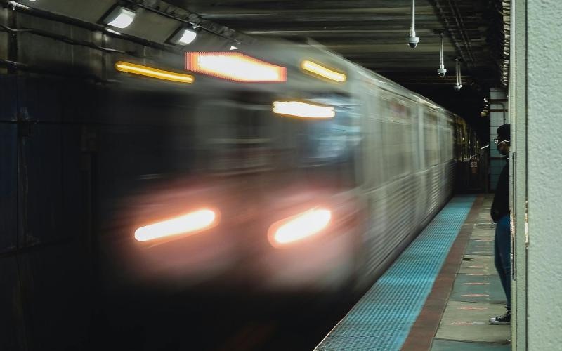 a train pulling into a station